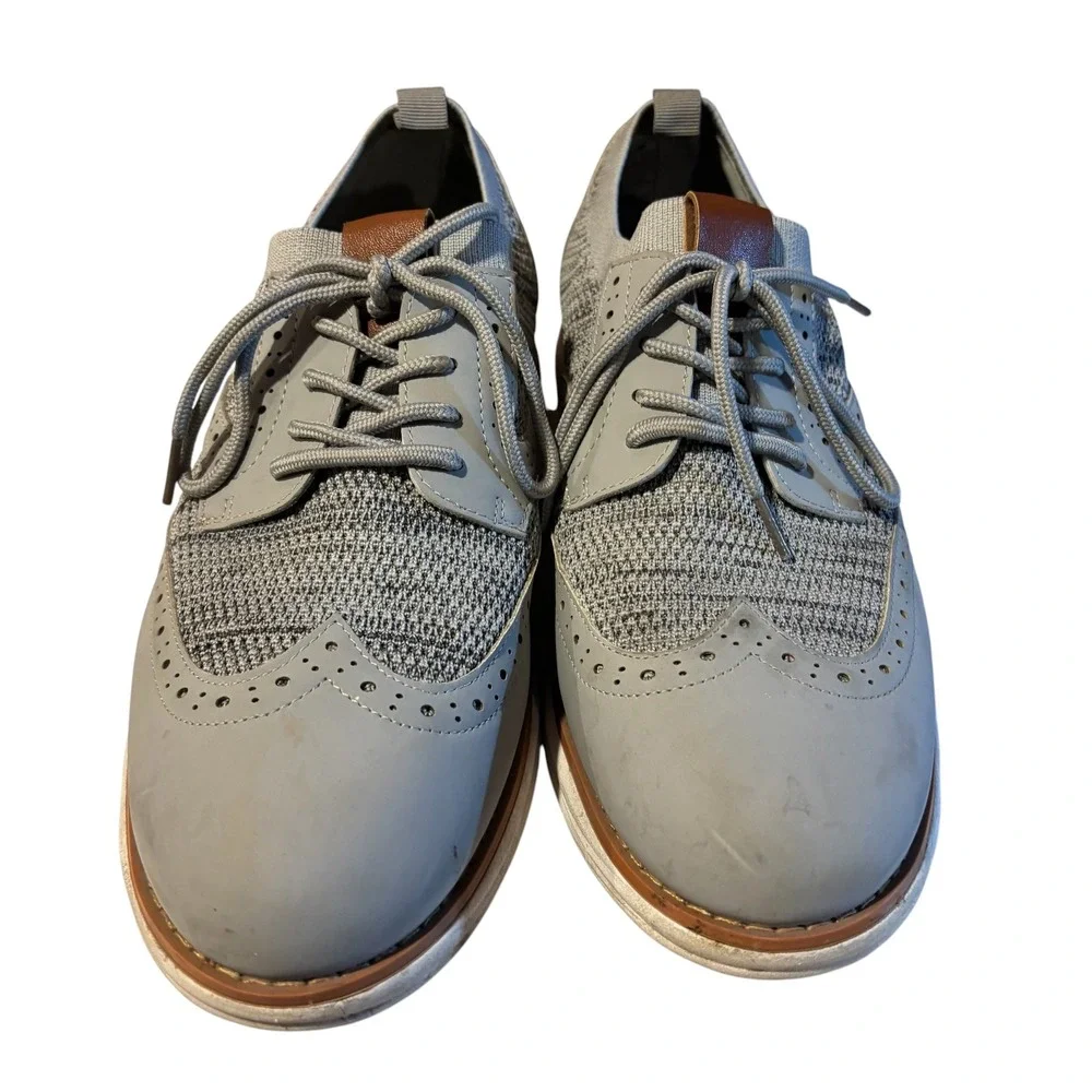 Bruno Marc Mens Grey Knit Wingtip Oxford Hybrid Sneaker Dress Shoes Brogue 9.5